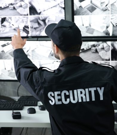 Male security guard working in surveillance room